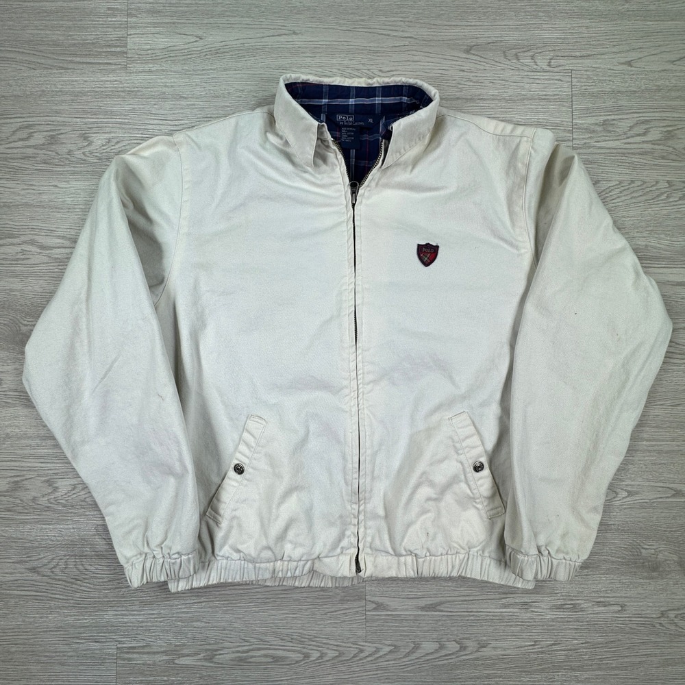 Polo Ralph Lauren Men's Jacket Harrington Crest Logo White XL Plaid Lined Cotton